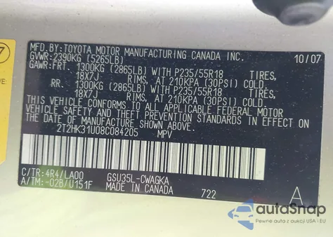 2008 Lexus Rx 350 from USA, damaged, VIN 2T2HK31U08C084205